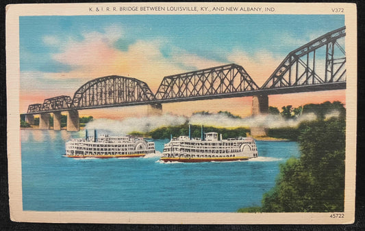 K. & I. R. R. Bridge Between Louisville, Kentucky, and New Albany, Indiana - Vintage Bridge Postcard