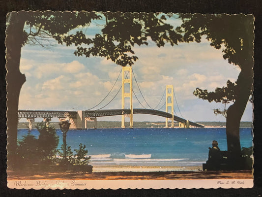 Mackinac Bridge in Indian Summer, Michigan - Vintage Postcard
