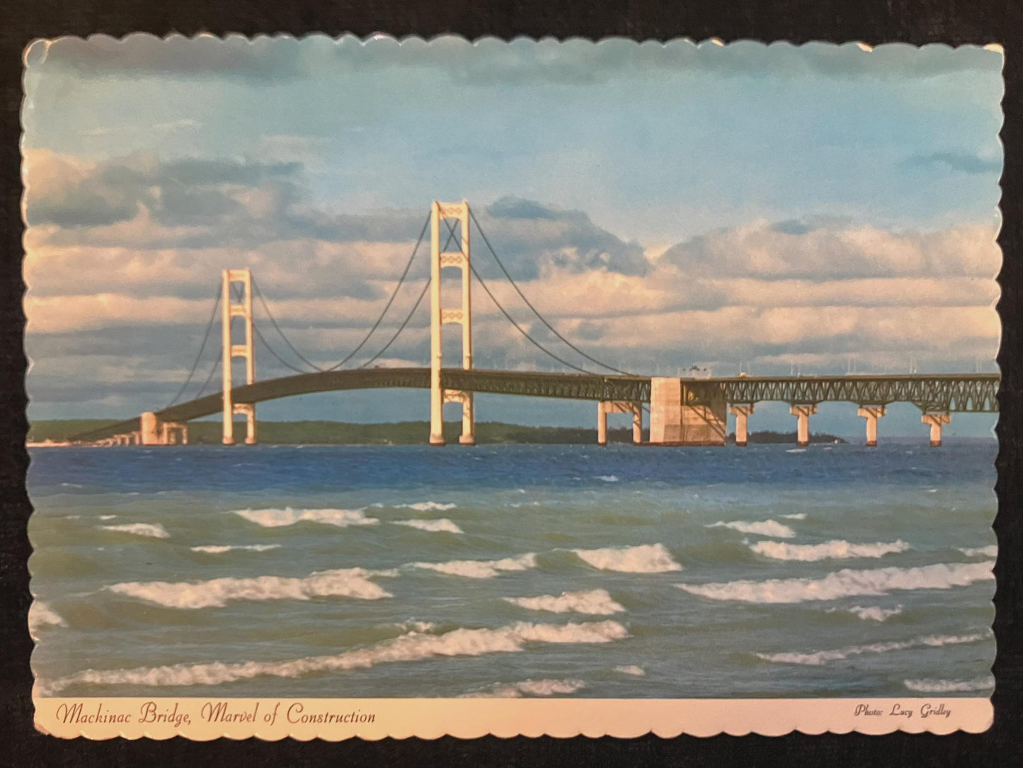 Mackinac Bridge, Marvel of Construction, Michigan - Photo by Lucy Gridley - Vintage Postcard