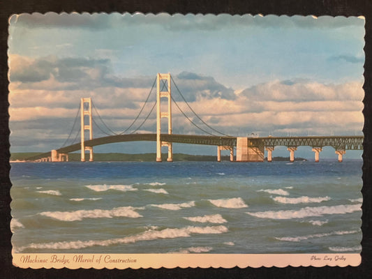 Mackinac Bridge, Marvel of Construction, Michigan - Photo by Lucy Gridley - Vintage Postcard