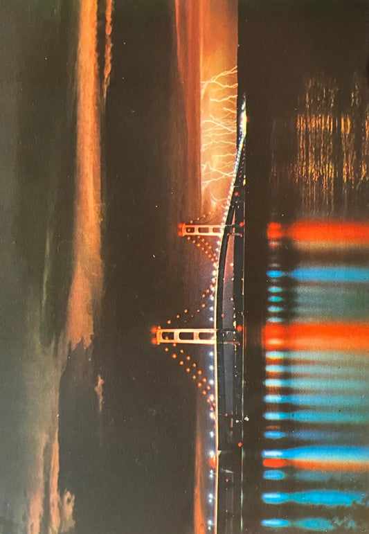 Mackinac Bridge and Lightning, Michigan - Photo by John Penrod - Vintage Postcard