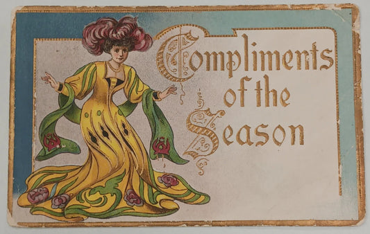 Compliments of the Season New Year's Card - RARE Art Nouveau New Year's Series #103 - 1911 Postcard