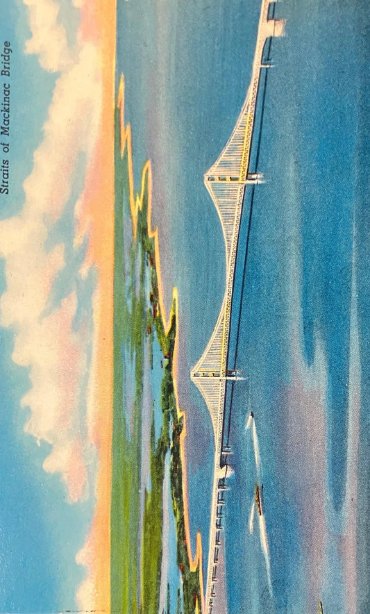 Straits of Mackinac Bridge, Michigan - Vintage Postcard