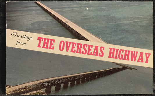 Greetings from the Overseas Highway, Florida - Eight-cent Einstein stamp - Vintage Bridge Postcard