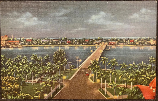 Flagler Memorial Bridge, Connecting West Palm Beach and Palm Beach, Florida - Vintage Postcard