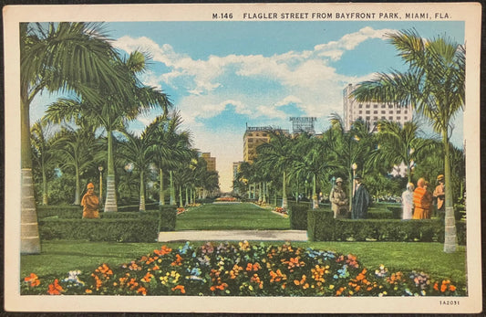 Flagler Street from Bayfront Park, Miami, Florida - Vintage Park Postcard