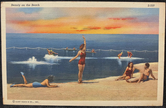 Beauty on the Beach - Copyright Curt Teich & Co., Inc. - Vintage Beach Postcard