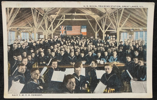 Navy Y.M.C.A. Concert. - U. S. Naval Training Station, Great Lakes, Illinois - Vintage Navy Postcard