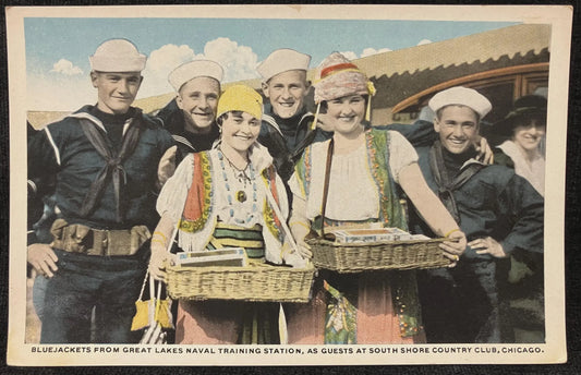Bluejackets from Great Lakes Naval Training Station, as Guests at South Shore Country Club, Chicago - Vintage Navy Postcard