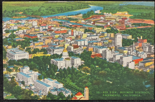 Air view of the Business District, Sacramento, California - Vintage Postcard