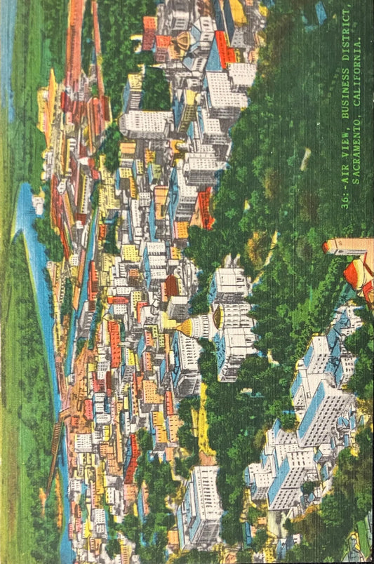Air view of the Business District, Sacramento, California - Vintage Postcard