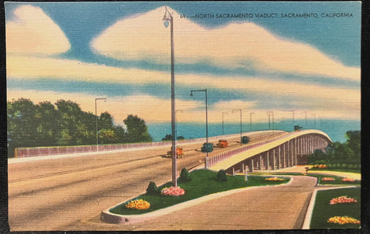 North Sacramento Viaduct, Sacramento, California - Vintage Postcard