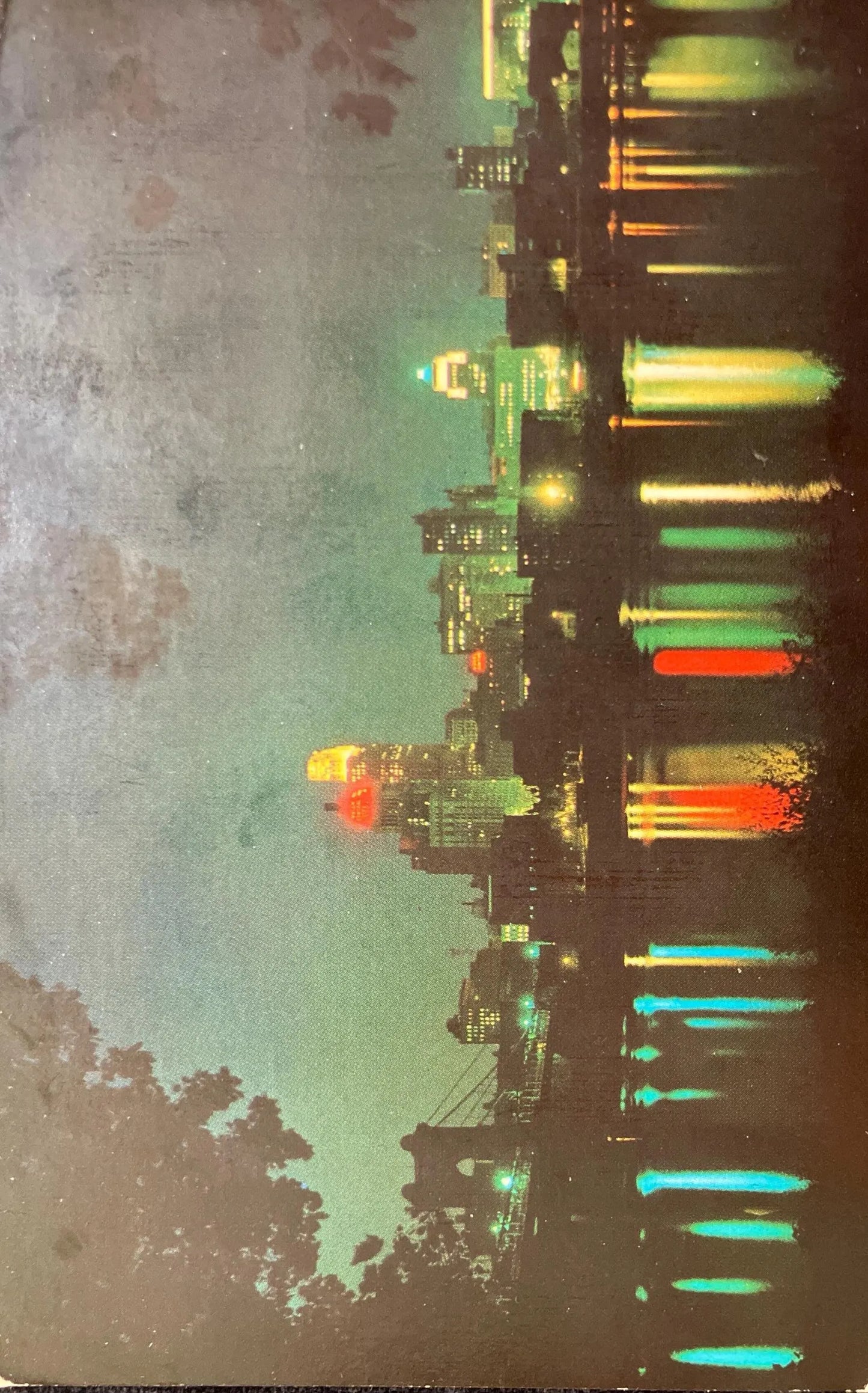 Cincinnati, Ohio, - Skyline at night - Vintage Postcard