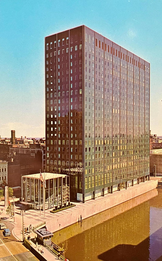 Marine National Exchange Bank in Marine Plaza in Milwaukee, Wisconsin - Vintage Bank Postcard