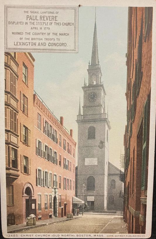 Christ Church (Old North), Boston, Massachusetts - Copr. Detroit Publishing Co. - Lanterns of Paul Revere - Vintage Church Postcard