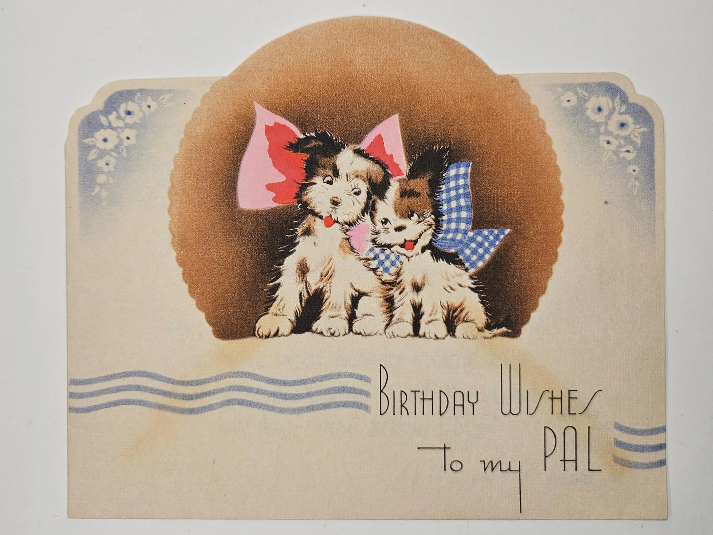 Art Deco Birthday Card - Birthday Wishes To My Pal - Two dogs in Bows - Sweet verse to a Pal inside
