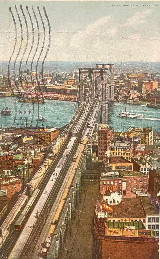 East River and Brooklyn Bridge, New York - Cops. Detroit Photographic Co. - Vintage Bridge Postcard