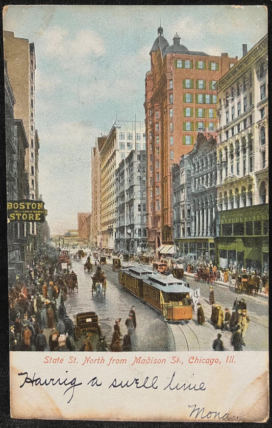 State St. North from Madison St., Chicago, Illinois - Vintage Postcard