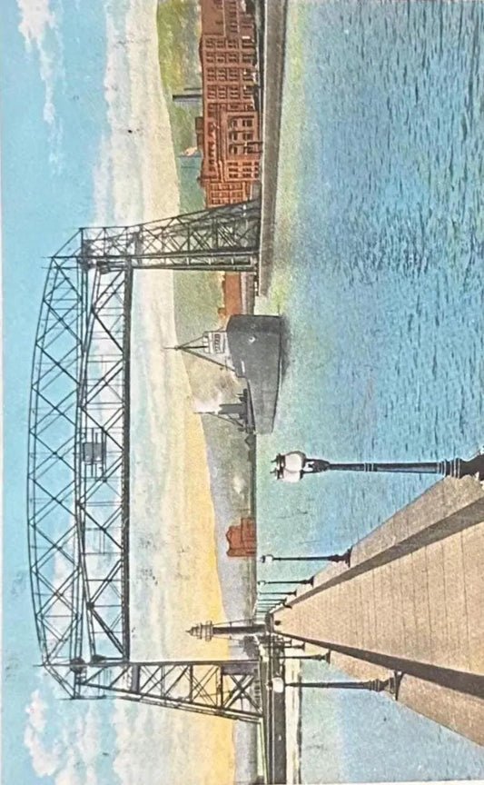 New Aerial Lift Bridge, Entrance to Duluth - Superior Harbor, Minnesota - Vintage Postcard