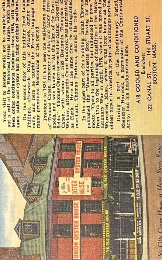 Ye Olde Oyster House, 41 Union Street, Boston, Massachusetts - Vintage Postcard
