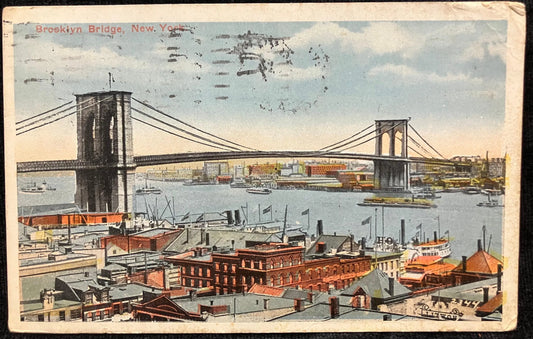 Brooklyn Bridge, New York City - Vintage 1910s Bridge Postcard