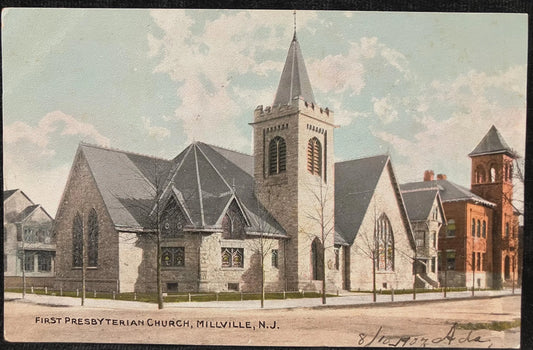 First Presbyterian Church, Millville, New Jersey - Vintage Church Postcard