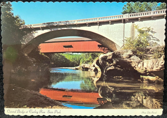 Covered Bridge at Turkey Run State Park - Indiana - Photo by John Penrod - Vintage Covered Bridge Park Postcard