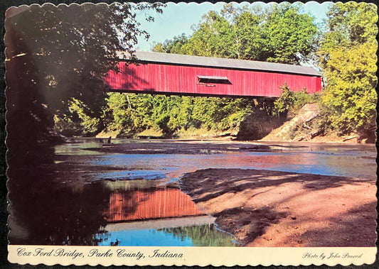 Cox Ford Bridge, Parke County, Indiana - Photo by John Penrod - Vintage Covered Bridge Postcard