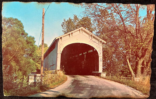 Cedar Ford Bridge in Shelbyville, Indiana - Vintage Covered Bridge Postcard
