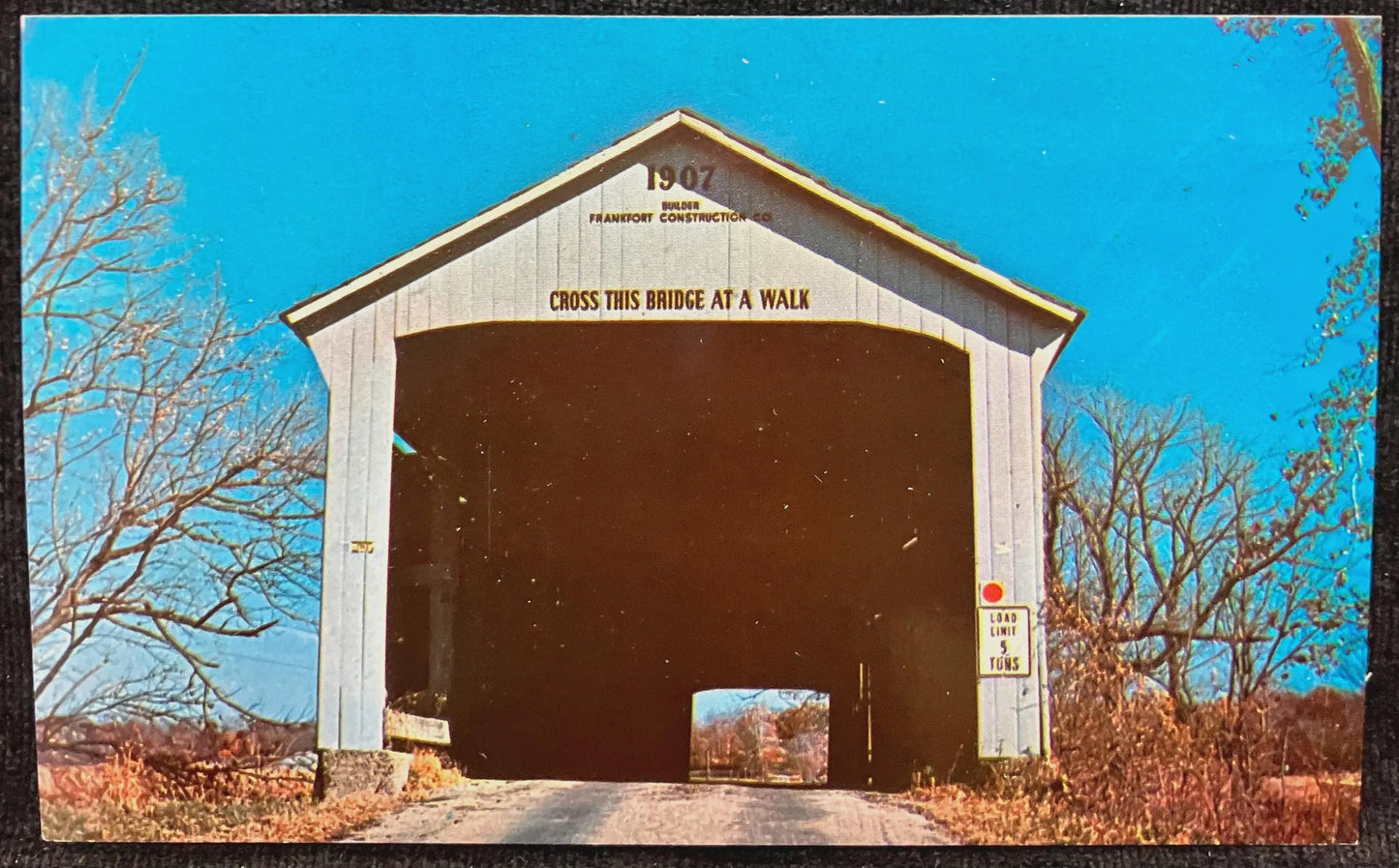 Adams Bridge over Little Raccoon Creek in Parke County, Indiana - Photo: F. Mitchell - Vintage Covered Bridge Postcard