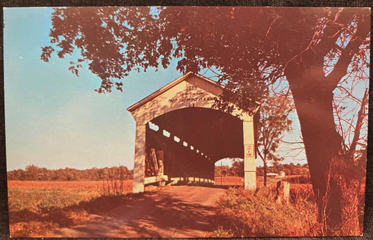 Leatherwood Station Bridge, Indiana - Photo: John V. Pontiere, Jr. - Vintage Covered Bridge Postcard