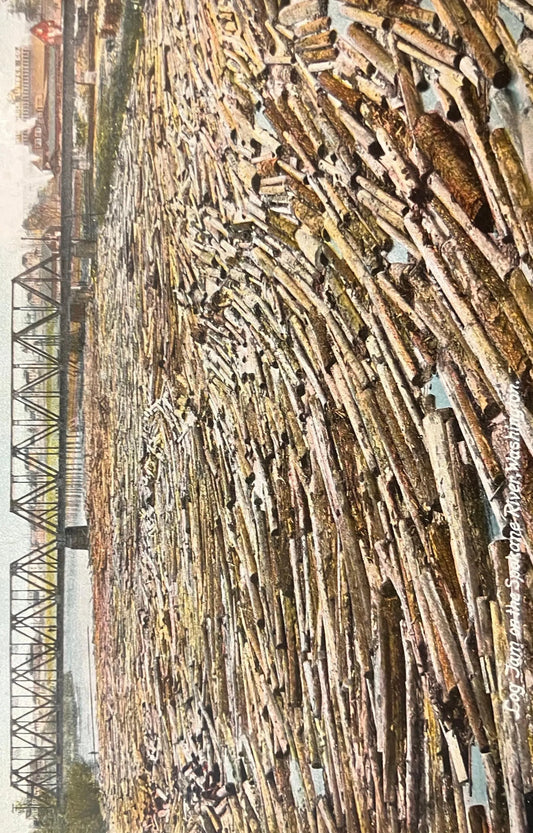 Log Jam on the Spokane River, Washington - Vintage Postcard