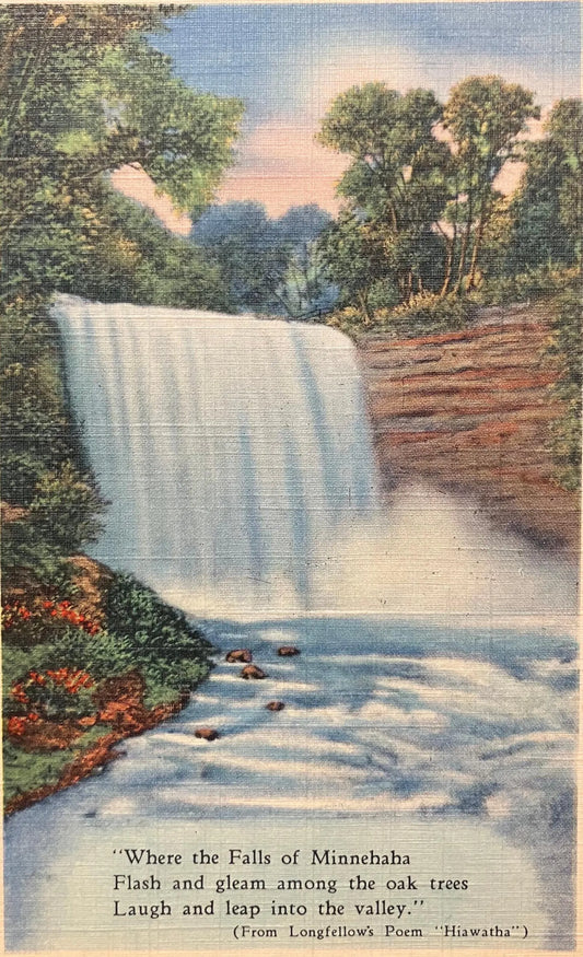 Minnehaha Falls, Minneapolis, Minnesota, City of Lakes and Parks - Vintage Waterfall Postcard