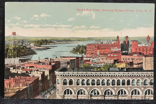 Bird's-Eye View, showing Hudson River, Troy, New York - Vintage Postcard
