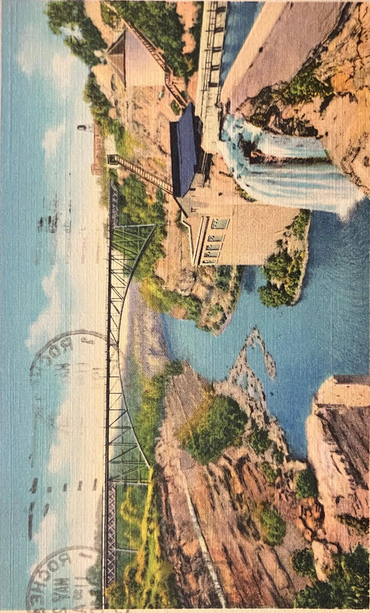 The Genesee River Gorge, Driving Park Avenue Bridge and Lower Falls, Rochester, New York - Vintage Bridge Postcard