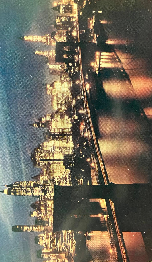 Brooklyn Bridge at Night - New York - Vintage Bridge Postcard