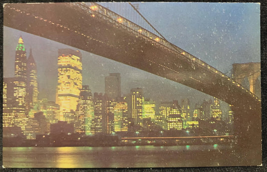 Brooklyn Bridge at Night - Vintage Postcard