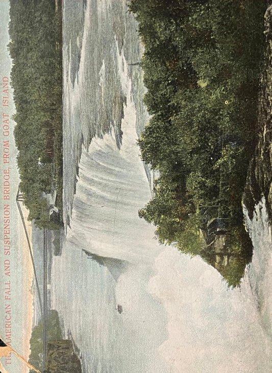 The American Fall and the Suspension Bridge, from Goat Island from Goat Island - Made in Germany - Vintage Bridge Postcard