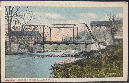 Newtown Creek Bridge and Dam, Elmira, New York - Vintage Postcard