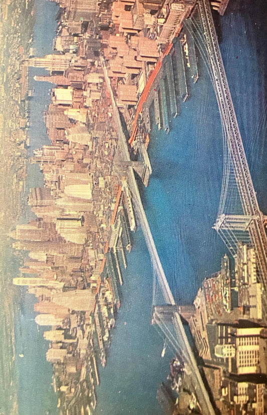 Brooklyn Bridge and Manhattan Bridge in New York - Vintage Bridge Postcard
