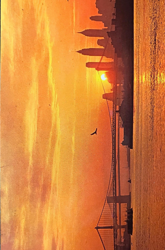 Sunset Over New York City, New York - Vintage Sunset Postcard