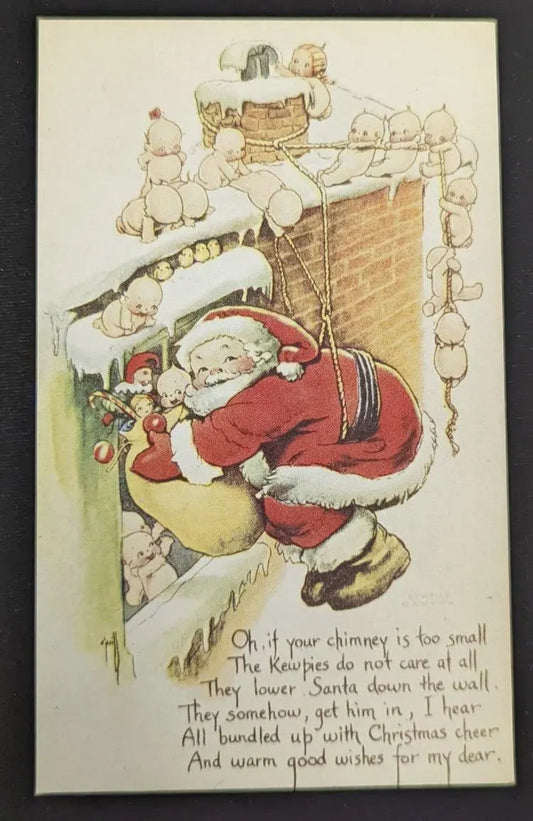 Rosie O'Niell 1987 Reproduction Santa's Many Little Helpers - Vintage Christmas Postcard