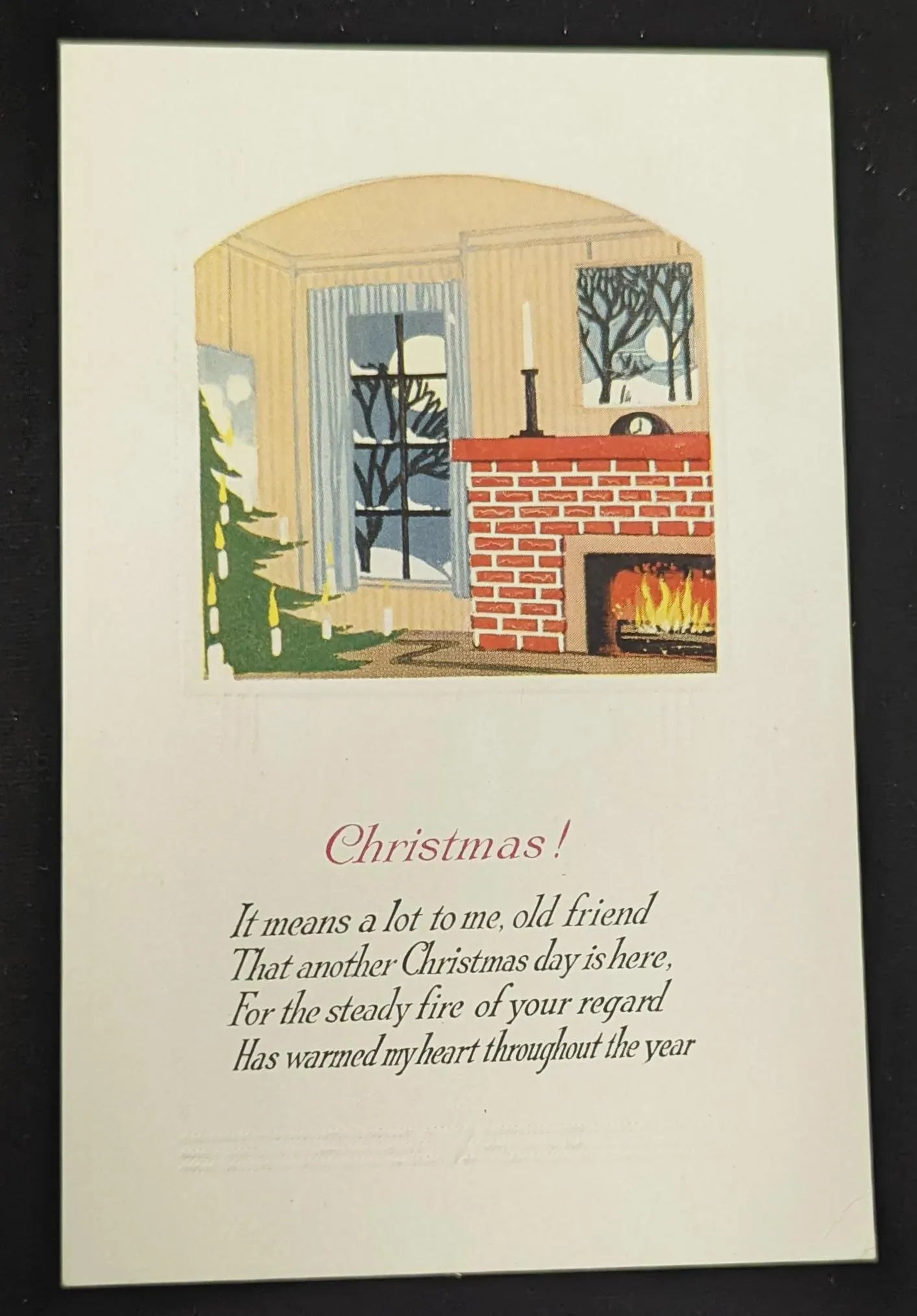 Art Deco Christmas Postcard- Vintage Embossed Interior Holiday Decor Postcard