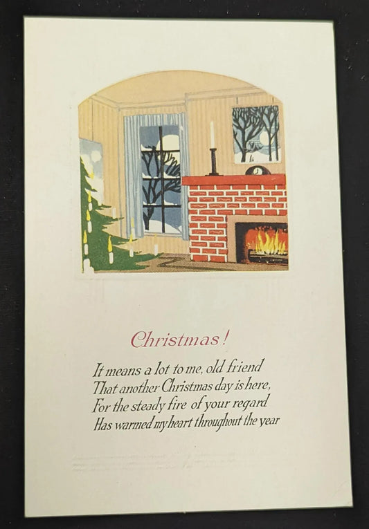Art Deco Christmas Postcard- Vintage Embossed Interior Holiday Decor Postcard
