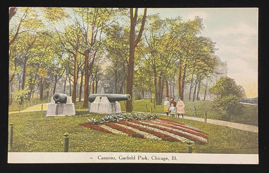 Cannons in Garfield Park - Chicago, Illinois - Vintage 1910s Postcard