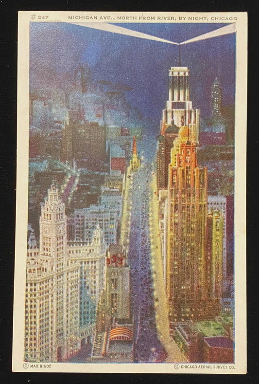 Michigan Ave., North From River, By Night, Chicago, Illinois - Vintage Postcard