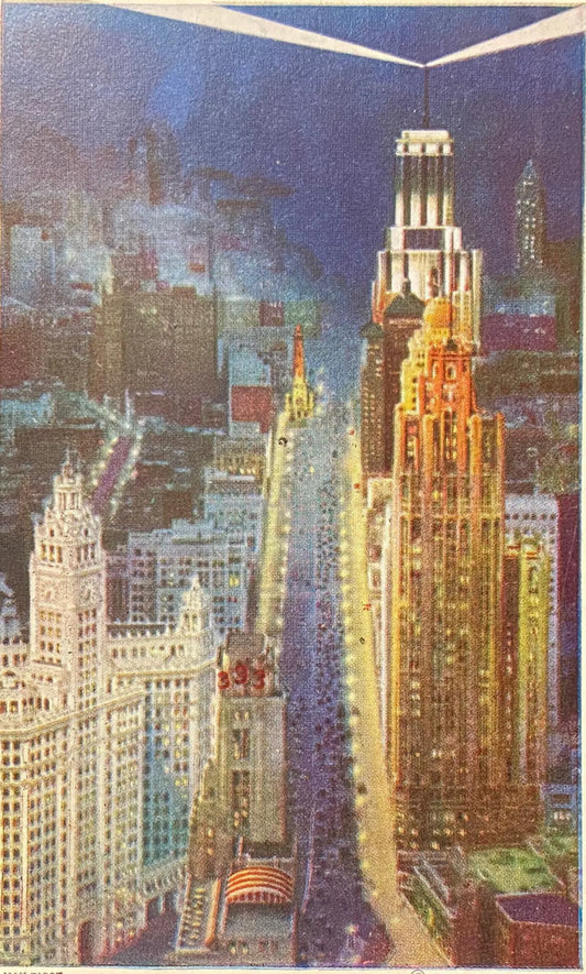 Michigan Ave., North From River, By Night, Chicago, Illinois - Vintage Postcard
