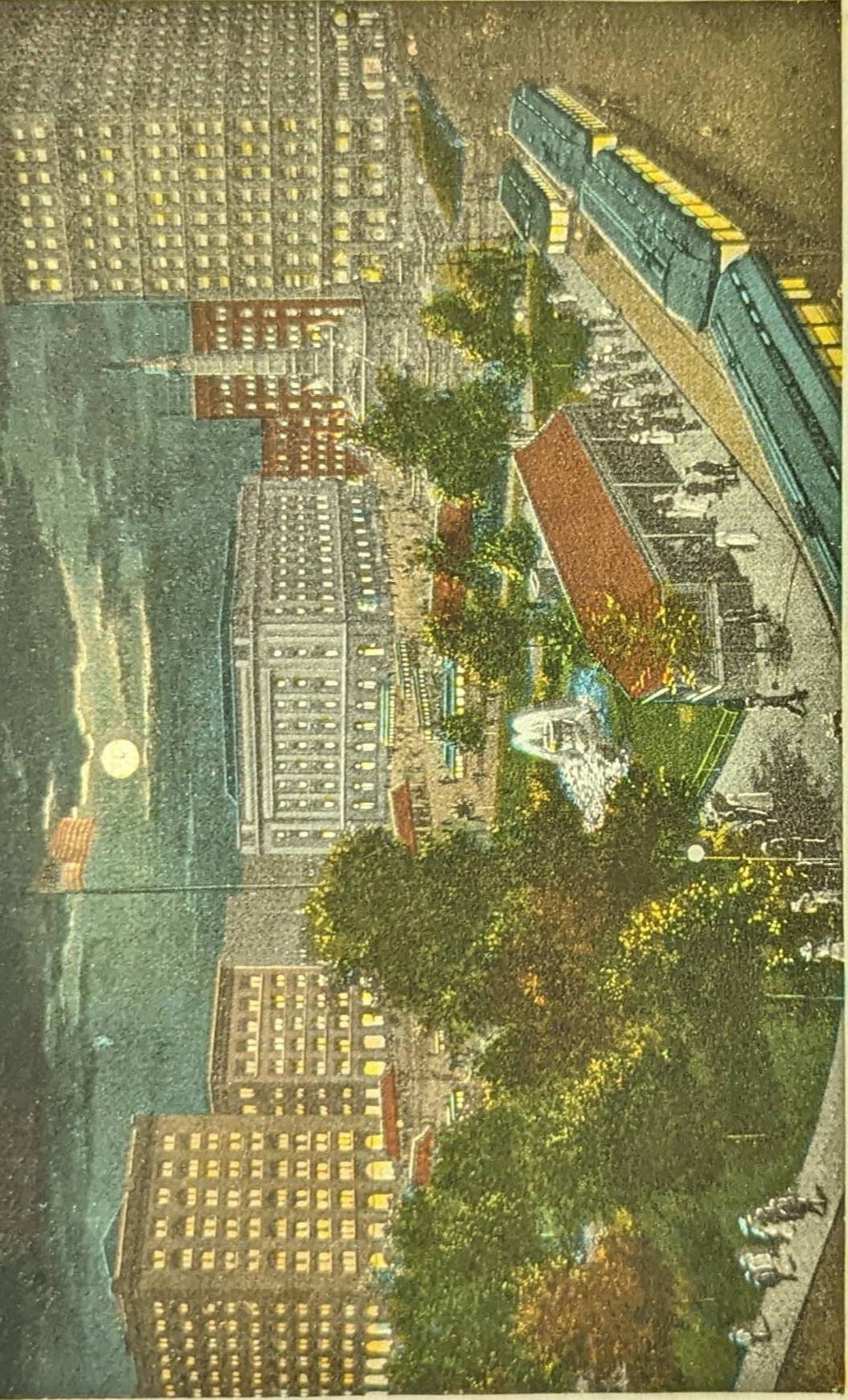 The Square at Night, Cleveland, Fifth City, Ohio - Vintage City Square Postcard - City center of Cleveland