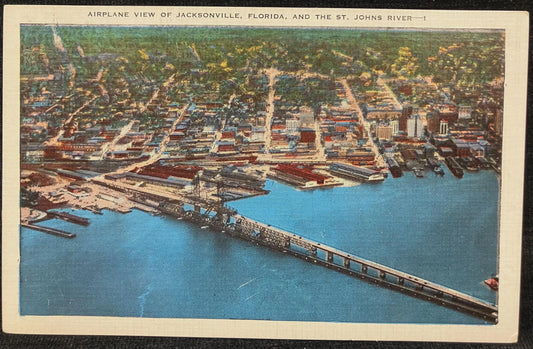 Airplane View of Jacksonville, Florida, and the St. John’s River - Vintage Postcard