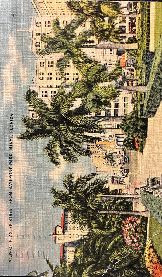 View of Flagler Street from Bayfront Park, Miami, Florida - Vintage Postcard